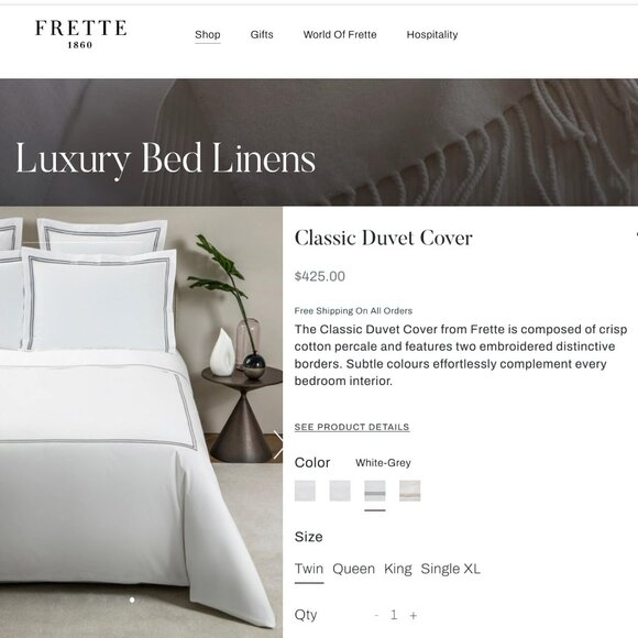 FRETTE Duvet Cover TWIN Size PERFECT Made in Italy Embroidered Borders - Picture 2 of 11